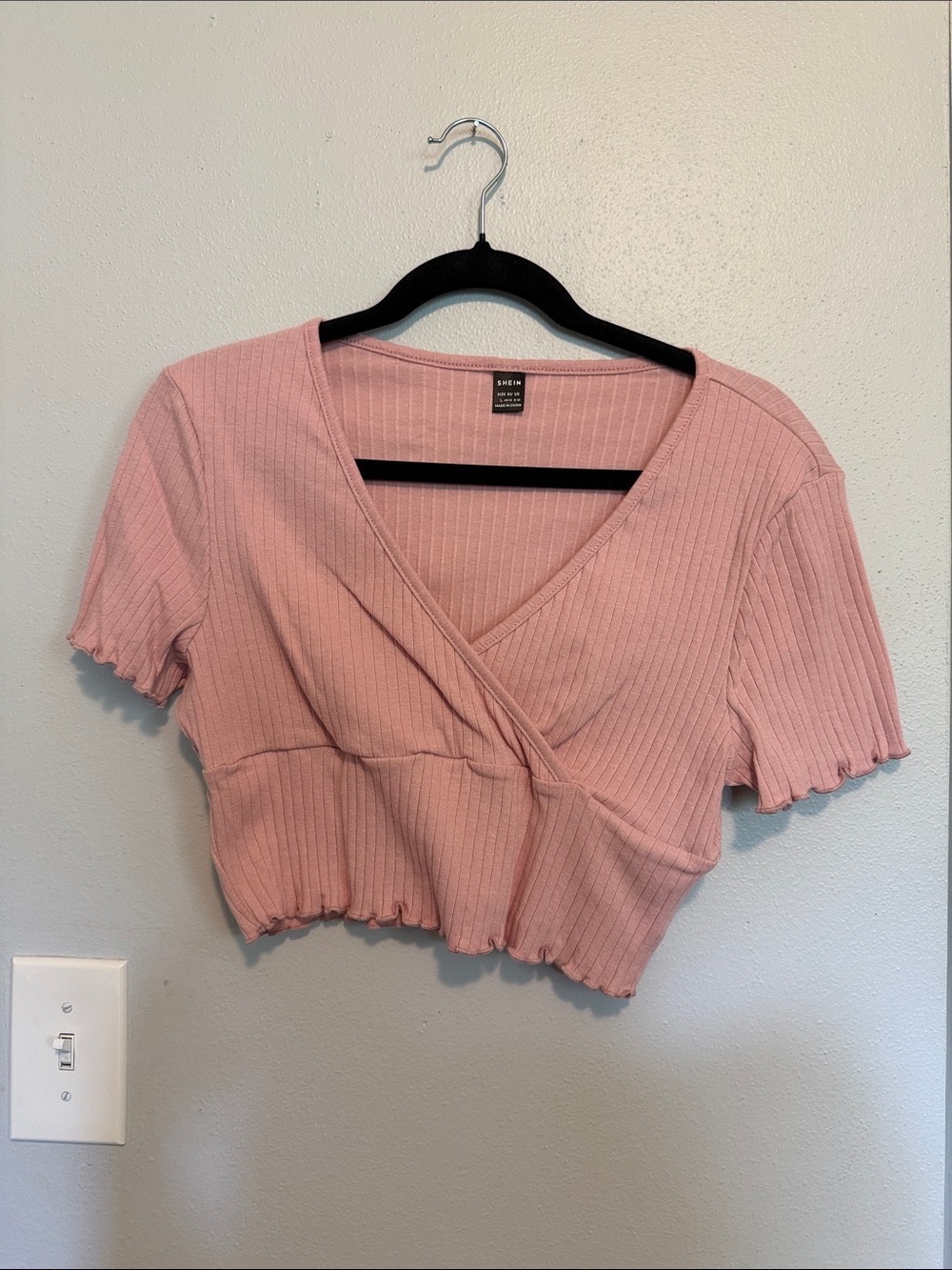 SHEIN Dusty Pink Ribbed Wrap Crop Top